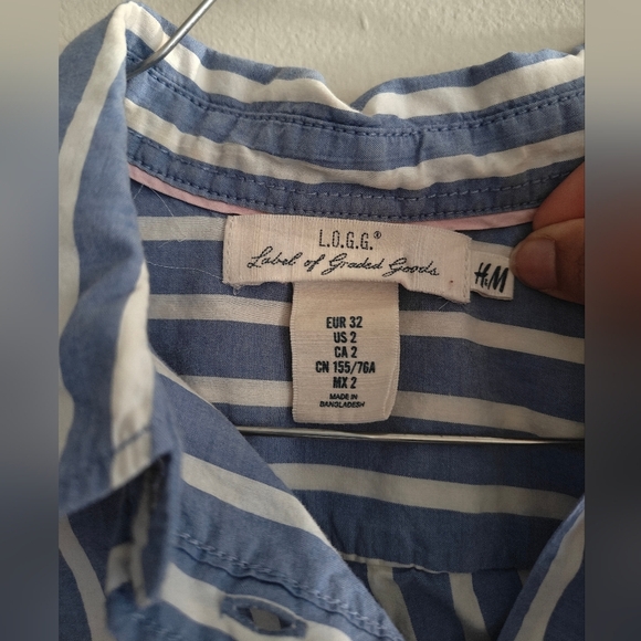 L.O.G.G. H&M Womens Size 2 Small Collared Striped Button-Down Shirt 100% Cotton - Picture 3 of 5